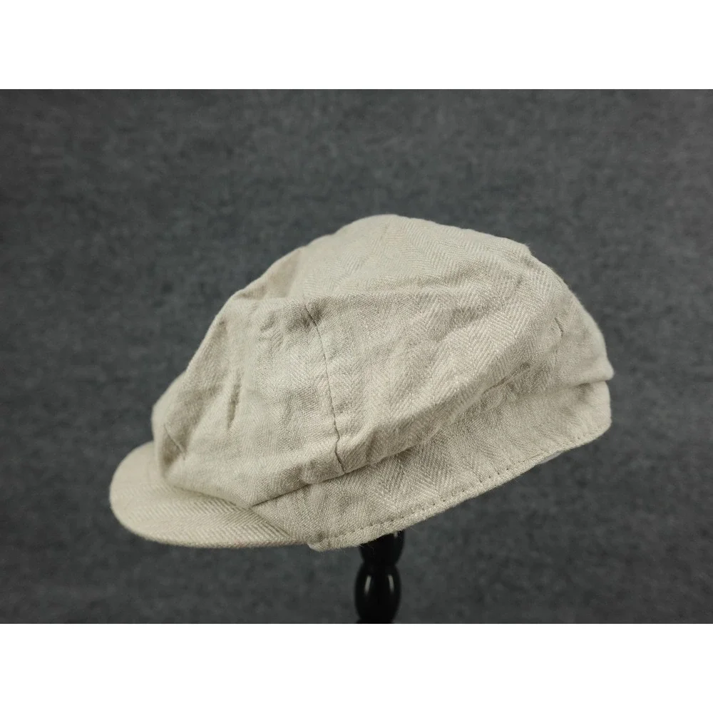 Botvela Newsboy Cap Mens Small Beige 100% Linen Herringbone Baker Boy Hat